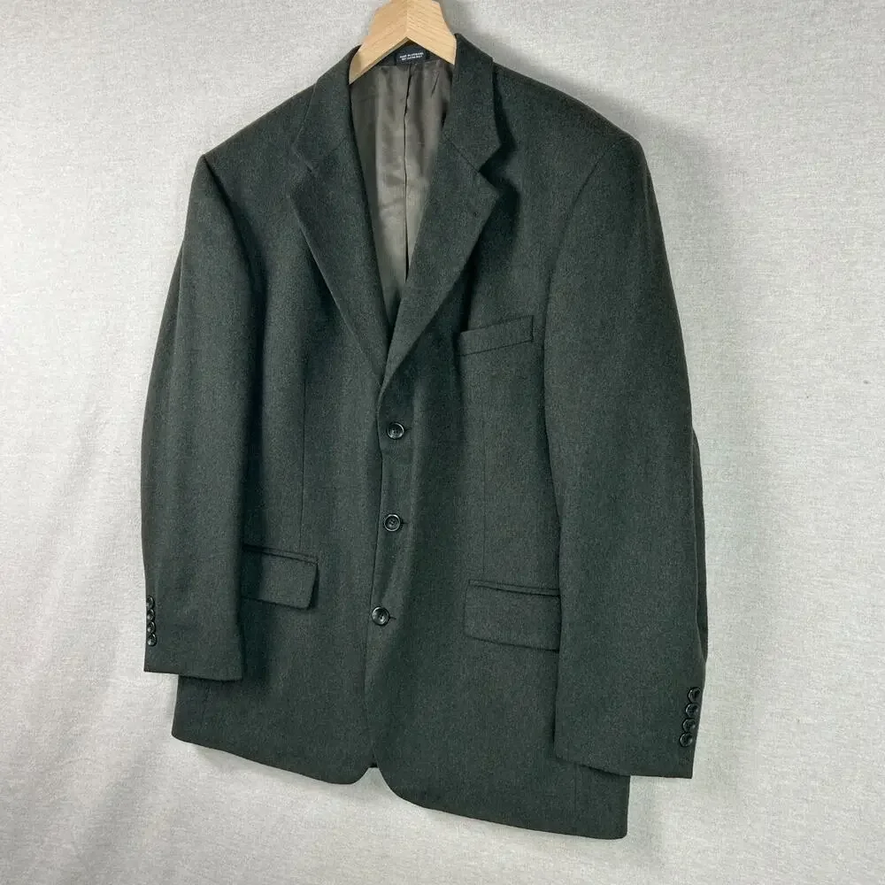 Oscar De La Renta Mens Blazer Size 44R Green Cashmere Wool Blend Preppy Academia